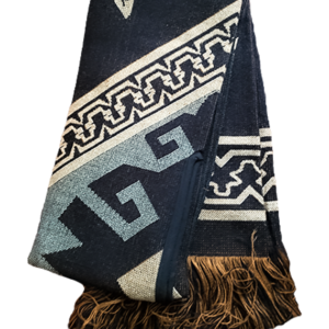 Poncho Artesanal Azul de Algodón con Diseño de Caballo